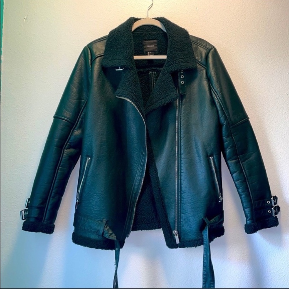 Forever 21 Green Faux Leather Biker Jacket - Picture 1 of 8